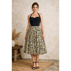 Anthropologie Girls From Savoy Memory of Feathers Dress Sz 2 Halter Pin up Retro